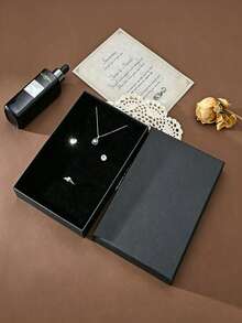 1pc Square Multi-Size Jewelry Gift Box, Can Hold Necklaces, Earrings And Rings, Solid Color Elegant, Suitable For Winter Solstice, Wedding And Other Occasions, Can Be Used For Packaging Jewelry, Necklaces, Bracelets, Silver Bars And More. Perfect Gift For Birthday, Mother's Day And Valentine's Day. - Black - View 3