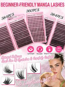 320/384pcs Of D-Type Curly Eyelash Clusters,With Simulated Mink Fur Texture And Natural Eyelash Clusters Available In Manga Style,With Elongated Eye Tails And Enlarged Eyes In Various Styles. Soft Eyelash Self-Adhesive Set,Eyelashes Can Be Reused. - Pink - View 10