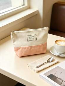 Lancôme Lancome Two‑Tone Fabric Cosmetic Pouch, Zipper Makeup Bag With Brand Label And Rose‑Shaped Zipper Pull, Portable And Durable For Travel, Suitable For Personal Use And Gift Giving, LANCOME‑GIFT‑20 - Red - View 2