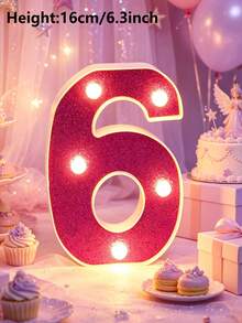 1pc 16cm Purple LED Letter Light, Alphanumeric Night Light, Battery Powered LED Light, Light‑Up Number Sign For Anniversary, Birthday Party Decoration, Wedding Background Decoration, Christmas And Halloween Party Home Bedroom Night Light. - Purple - View 16