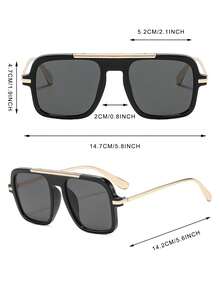 1 Pair Men's Black Square Frame Lightweight Luxury Metal Thin Temple Personalized Fashion Glasses - Black - View 4