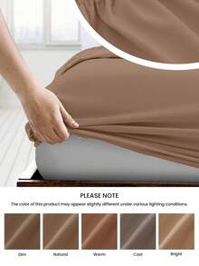 HONEYMOON 1pc Solid Color Soft Fitted Sheet, 100% Polyester Fabric, Lightweight Cloud-Like Touch Bedding Mattress Cover, Elastic Edges, Fits 9-12 Inch Deep Mattress, Soft Breathable Machine Washable, Shrink-Resistant, Fade-Resistant, All-Season Use, Different Sizes Suitable For Home And Dorm, Back To School Dorm Essential, Khaki - Khaki - View 6