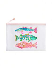 Waterproof Beach Makeup Bag With Cute Fish Pattern, Colorful Mesh Makeup Bag, Large Capacity Portable Makeup Storage Bag, Breathable Beach Toiletry Bag, Summer Tropical Style Travel Storage Bag, Multi-Functional Toiletry Bag Suitable For Swimming, Vacation, College Dorm, Bathroom, Cosmetics, Skincare, Accessories, Stationery, Beach Supplies, Cute Academic Style, Unique Teacher's Day Gift, Birthday Gift, Holiday Gift, Party Gift, Vacation Gift, Wedding Gift, Back To School Gift - Multicolor - View 21