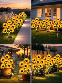 2pcs Yellow Sunflower Solar Ground Lights, LED Solar Flower Landscape Lights, Waterproof Outdoor Decorative Lights, Suitable For Yard, Balcony, Wedding, Holiday Atmosphere Decoration - Multicolor - View 5