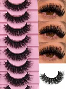 10 Pairs Classic Russian Volume DD Curl Fluffy Dense Faux Mink Fake Eyelashes Suitable For Beginners Reusable Dramatic Mink Lashes Strip Lashes Lashes Eyelashes Fake Lashes - Black - View 2