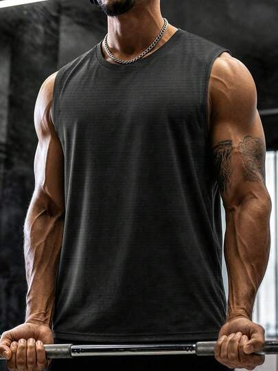 Men's Crew Neck Sleeveless Tank Top, Loose Fit Athletic Vest For Gym Workout Weight Lifting Running Training Fitness Casual Daily Wear