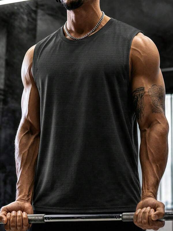 Men's Crew Neck Sleeveless Tank Top, Loose Fit Athletic Vest For Gym Workout Weight Lifting Running Training Fitness Casual Daily Wear