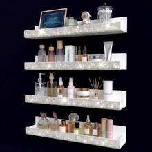 15 Inch Nail Polish Wall Shelf, Diamond Crystal Rhinestone Acrylic Nail Polish Storage Rack, Photo Display Storage Wall Shelf - White Rhinestones - View 2