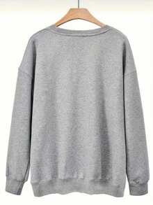 Women's Vintage Snowman Art Print Casual Crew Neck Sweatshirt - Grey - View 2