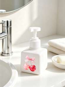 Cherry Pattern Press Type Pump Head Distributor, Foam Press Bottle Square, Thick Wall Lotion Bottle, Refillable Hand Sanitizer Distributor, Large Capacity Lotion Distribution Bottle, Equipped With Press Pump, Suitable For Bathroom Washstand, Hotel, - Multicolor - View 12