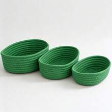 1pc/3pcs Large Capacity Oval Hand-Woven Storage Basket, Bohemian Style Woven Rope Storage Bucket, Suitable For Kitchen, Bathroom, Bedroom, Living Room, Dorm, Desk, Vanity, Multi-Functional Decorative Home Storage Basket, Can Store Snacks, Toiletries, Cosmetics, Toys And Miscellaneous Items - Green - View 7