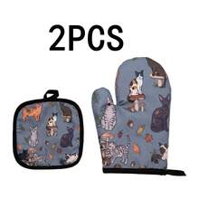 2/4pcs Blue And White Porcelain Print Thickened Kitchen Oven Mitts And Heat-Resistant Pads Set, Microwave Oven Baking Heat-Insulated Gloves, High Temperature Resistant - View 37