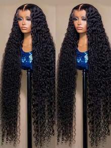 34 Inch Deep Wave 5x5 13x4 13x6 Lace Front Human Hair Wig 200% Density 100% Brazilian Virgin Human Hair Curl 360 Full Lace Frontal Wig Pre-Plucked With Baby Hair Natural Black Color Human Hair For Women - Natural Black - View 1