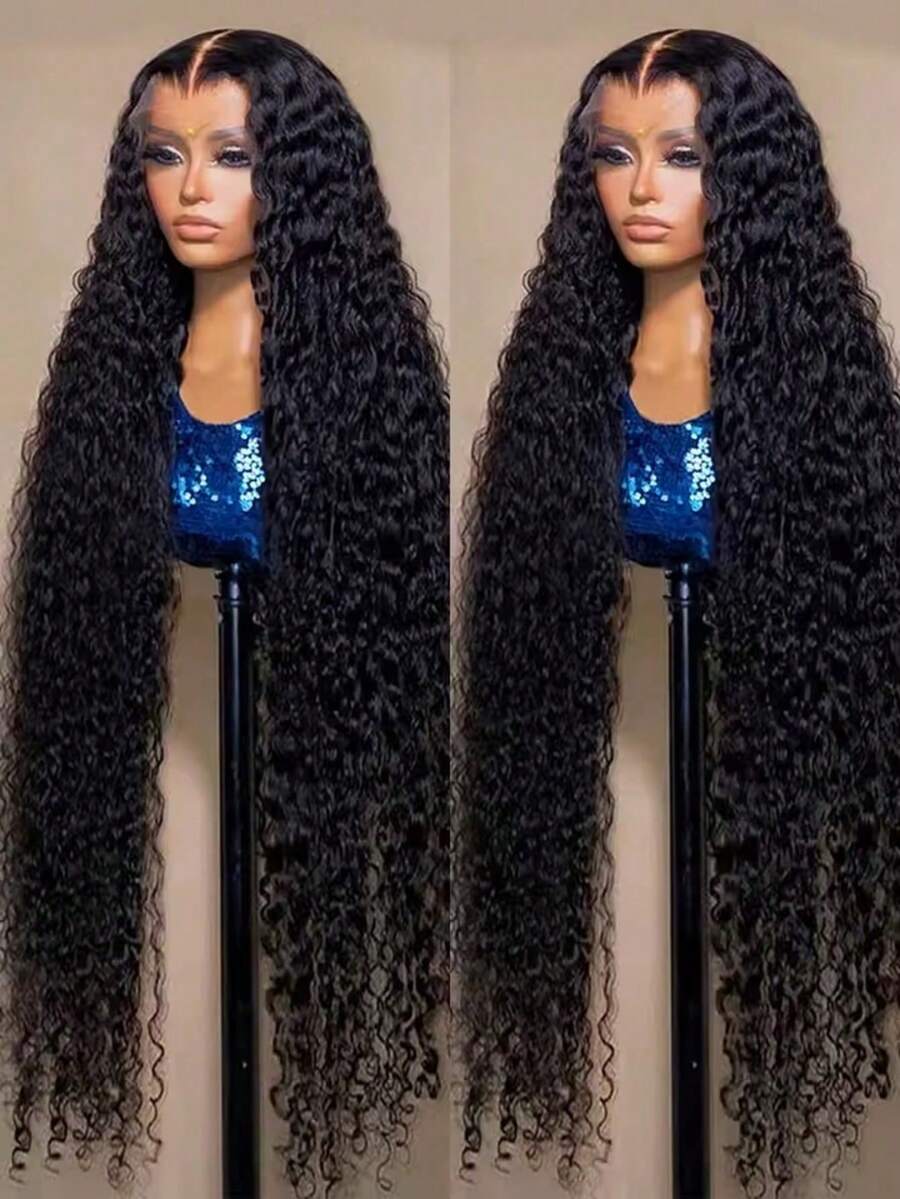34 Inch Deep Wave 5x5 13x4 13x6 Lace Front Human Hair Wig 200% Density 100% Brazilian Virgin Human Hair Curl 360 Full Lace Frontal Wig Pre-Plucked With Baby Hair Natural Black Color Human Hair For Women - Natural Black - View 1