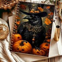 DANPERJI 1pc A5 Spiral Notebook, Halloween Themed Vintage Raven Pumpkin Autumn Botanical Pattern Cover, Writing Journal, Dark Gothic Vibe, Home Office Use, Note Keeping, Creative Thought Log Book - Gothic - View 4