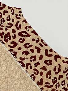 Women's Autumn Leopard Print Colorblock Knit Long Sleeve Pullover Sweater, Off-Shoulder Lantern Sleeve, Lazy Casual Multi-Occasion Outfit - Multicolor - View 10