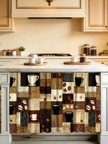 1pc Coffee Theme Semi-Transparent Kitchen Cabinet Curtain, Rod Pocket Style, Machine Washable Polyester Material, Featuring Coffee Cup And Coffee Bean Pattern, Polyester Fabric, Perfect Choice For Laundry Room And Kitchen Storage Shelf Decoration Gift, Suitable For Kitchen, Living Room, Game Room - Multi-Size Dust-Proof Curtain, Kitchen Theme Decor Kitchen Valve, Suitable For Use As Short Cabinet Curtain Table Skirt, Kitchen Curtain - Multicolor - View 8