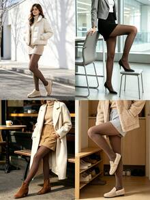 1 Pair Of Women's Plussize Fake Skin-Through Tights, Coffee Color Single Layer Without Velvet, Suitable For Daily Home And Outdoor Commuting To Work - Coffee Brown - View 3