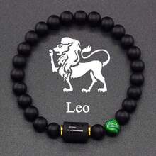 12 Zodiac Signs Bracelet Natural Stone Beaded Elastic Bracelet Valentine's Day Or Birthday Gift For Couples And Friends - Black - View 14