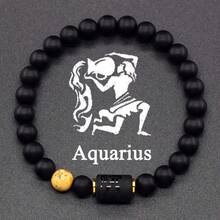 12 Zodiac Signs Bracelet Natural Stone Beaded Elastic Bracelet Valentine's Day Or Birthday Gift For Couples And Friends - Black - View 11