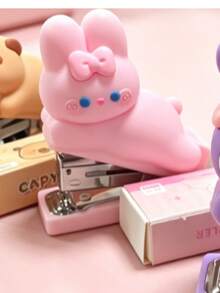Cute Cartoon Animal Stapler, Mini Portable Small Student Stapler, Soft Rubber 3D Adorable Design, Effortless Operation, Suitable For Student Book Binding, Office Document Organization, Desktop Stationery, Girly Gift Decor - A - View 9