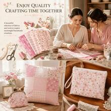 8pcs Pink Floral Printed Fabric Set 25*25/50*50cm Vintage Floral Print Thick 1/4 Pink Flower Quilted Patchwork Square Sewing Fabric For DIY Handmade Crafts Home Party Decor - Variant - View 4