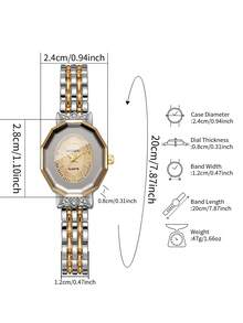 Women's Luxury Rhinestone Studded Digital Dial Quartz Watch, Elegant Two-Tone Alloy Band Wristwatch, Gift For Girlfriend (1pc/Set) Watch Box Not Included - Multicolor - View 4