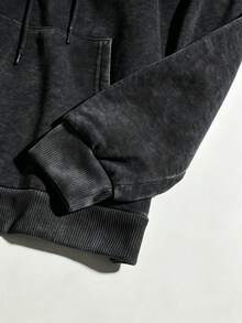 Unisex Vintage Washed Sweatshirt, Floral Slogan Back Print Loose Long Sleeve Casual Pullover, Autumn/Winter Black Fall - Black - View 7