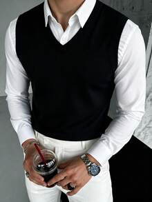Men's Casual Classic V-Neck Knit Sweater Vest, Suitable For All Seasons - Black - View 7