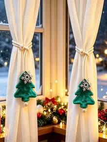 4pcs/2pcs Christmas Tree Snowflake Curtain Tiebacks, Easy To Store Curtain Tie Ropes, Suitable For Sheer Curtains, Fabric Curtains Decoration And Holiday Atmosphere Decoration, Christmas Gift - Christmas Tree Curtain Tiebacks - View 5