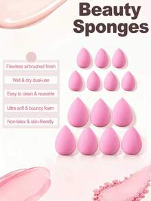14Pcs/Set Makeup Sponge Puff Gourd Water Drop Beveled Mini Makeup Sponge Random Shape Random Color Makeup Tools For All Skin Types, Two Specifications - Multicolor - View 2