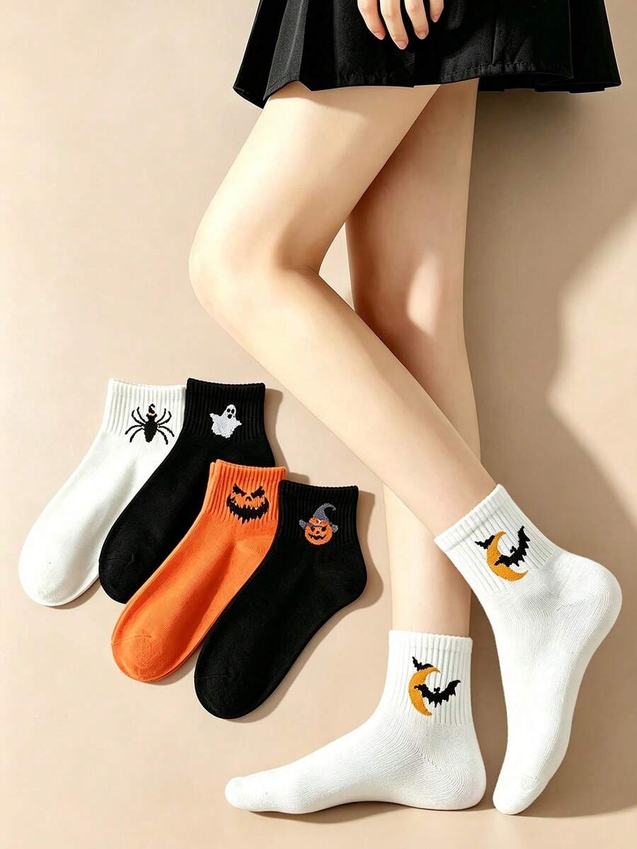 10 Pairs Halloween Cartoon Short Socks, Couple Style Pumpkin Ghost ...