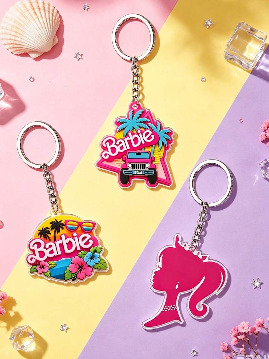 Splendor Summer Vacation Style Acrylic Keychain, Palm Tree Flower Silhouette Bag Hanger, Decorative Key Ring, Backpack Handbag, Girls' Gift - Multicolor - View 1
