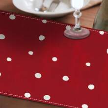 1pc Christmas Tree Table Runner, Red Background Hand-Painted Christmas Tree With Gold Stars And Red & White Polka Dot Print, Holiday Table Home Decor, Accessories Not Included - Multicolor - View 4