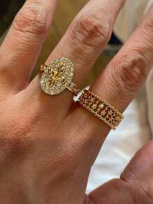 Fashionable Layered Heavy-Weight Gold Open-Work Set-Diamond Ring - Gold - View 2