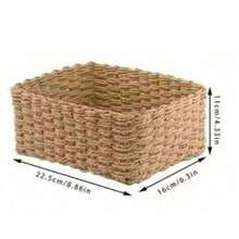 Handwoven Storage Basket Set, 1pc/2pcs/3pcs/4pcs, Paper Rope Material, Suitable For Living Room, Bedroom, Cabinet And Office, Home Decor, Shelf Storage Basket, Halloween Gift, Christmas Decoration Storage Basket - Khaki - View 14