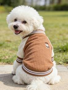 Puppy Baseball Shirt Pet Clothes, Fashionable & Fun Puppy Pocket Pattern Embroidered Autumn/Winter Style Cat & Dog Universal Clothing, Suitable For Autumn/Winter Season - Brown - View 2