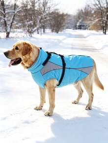 Metglad معطف شتوي للكلاب، جاكيت حيوان أليف شاملة للطقس البارد، معطف ثلج عاكس للكلاب في الليل، جاكيت خارجية مبطنة بالصوف لحماية البطن للكلاب الصغيرة والمتوسطة والكبيرة - أزرق فاتح اللون - مشاهدة 2