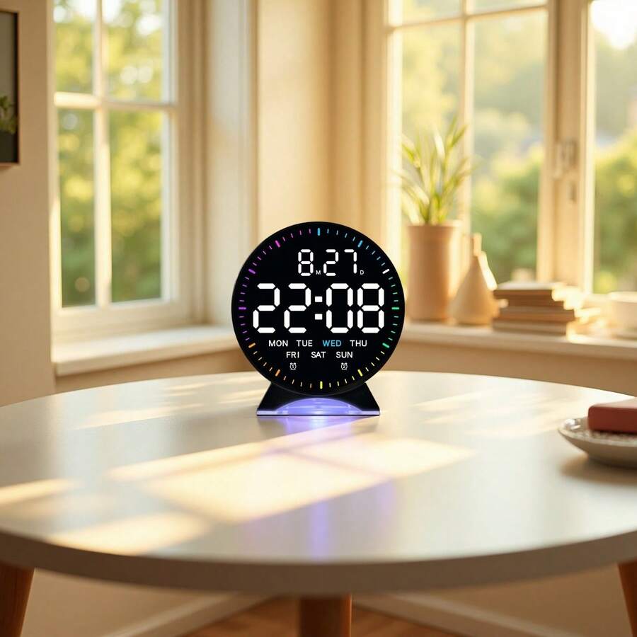NieNie Digital Alarm Clock Week Date Second Hand Display With Mood Light Dual Alarm Snooze Table Clock 12/24H Auto Dimmable DST LED Clock(Battery Not Included)