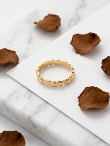 1pc Stainless Steel 18K Gold Plated Full Circle 3D Inverted Heart Ring, Gentle Vintage Texture, Suitable For Casual And Commute Outfits, Symbolizing Full Heart Of Joy, Versatile Hand Accessory - 3D Inverted Heart Ring - View 6