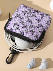 1pc Butterfly Print Kids Mini Coin Purse, Zipper Closure Small Storage Bag With Swivel Hook, Suitable For Earphones, Coins And Tiny Accessories, Can Be Hung On Backpack - Multicolor - View 5