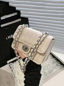 Tas Selempang Rantai Fashion Baru, Tas Mini Persegi Multifungsi untuk Wanita, Tas Persegi Kecil Lipat Mewah Warna Putih Krem - MultiWarna - View 13