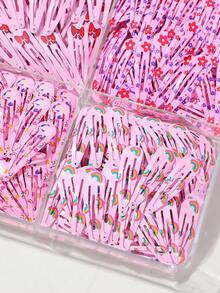 60/20/5pcs Girls Pink Printed Bangs Clips BB Clips Bow Hair Clips Hair Accessories For Girls, High Elasticity Durable Non-Damaging Hair Ties Hair Ropes Sweet Versatile Small Rubber Bands For Daily Use - Pink - View 4