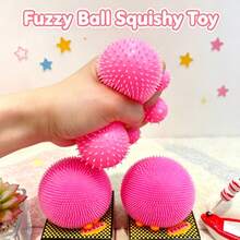 Super Fun Fuzzy Squeeze Ball - Large Plush Color-Changing Stress Relief Toy - Silent High-Elastic Soft Colorful Round Squeeze Toy - Gift For Friends, Colleagues, Classmates To Relieve Boredom, Vent, Relax And Squeeze - Birthday Gift - Multicolor - View 2