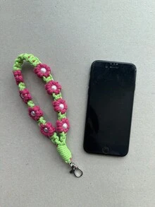 1pc Handmade Woven Daisy Flower Crossbody Handbag With Phone Chain Lanyard Cotton Rope Keychain - Multicolor - View 17