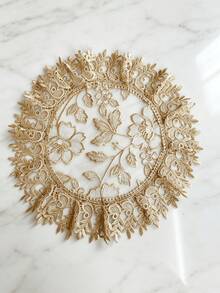 2/4/6/12/24PC Luxury Hollow Lace Round Placemats, Floral Embroidered Table Mats, Suitable For Home Dining Table, Wedding, Theme Festival Decoration - milk coffee color - View 8