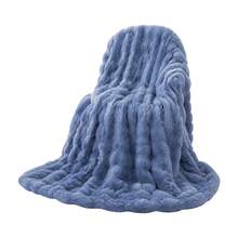 Flannel And 3D Plush Duvet Cover 160x220 Cm, Multifunctional Blanket With Zipper And Faux Rabbit Fur Texture, Soft And Warm Bedding - Blue - View 6