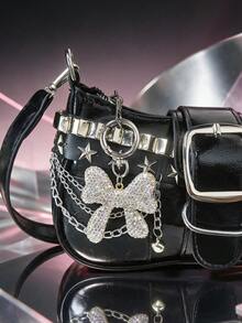 1pc Sweet Cool Party Style Sparkling Element Bag Charm, Rhinestone Bow Bag Pendant Keychain Decoration - Multicolor - View 3