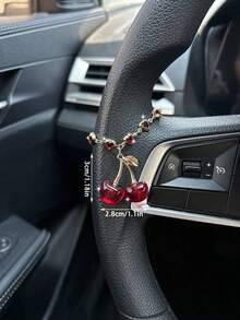 1pc Cute Cherry Steering Wheel Decorative Chain, Adjustable Rhinestone Heart-Shaped Beaded Pendant, Shiny Car Steering Wheel Hanging Ornament, Sweet Car Interior Decoration Accessory, Suitable For Women - A - View 7