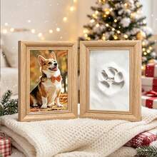 1PC Pet Paw Print Photo Frame Without Colorful Accessories And Letter Board, With Clay Impression Kit, Paw Print Making Kit, Cat Or Dog Memorial Keepsake Gift, Pet Home Decor, Wooden Desktop Photo Frame, Pure White - Maple - View 1